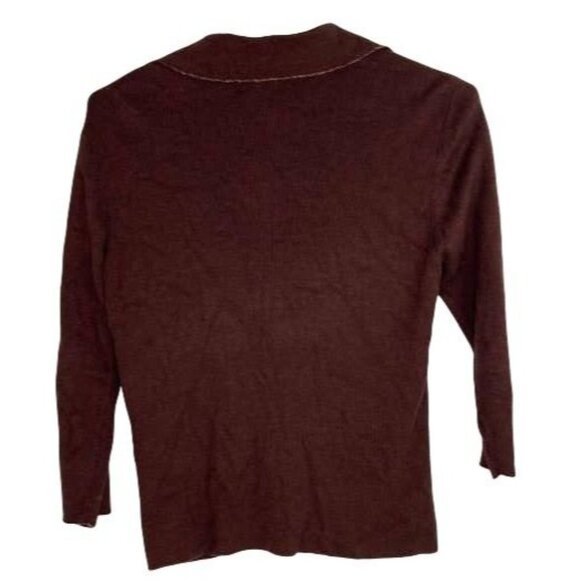 Vintage Just B Womens M Brown Front Button Sweater Floral Embroidery Collar - Picture 11 of 12